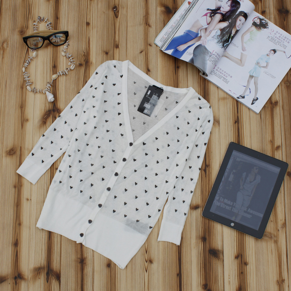 2012 cardigan female sweater thin shirt sun protection shirt air conditioning shirt peach heart small cape