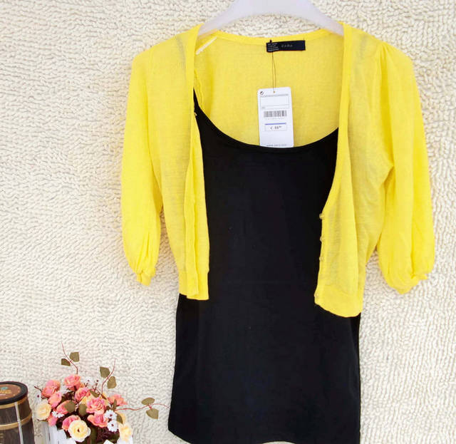 2012 cardigan female thin short design V-neck lantern sleeve sunscreen sweater shrug