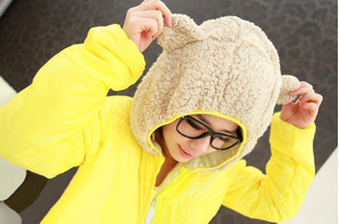2012 cartoon panda hat candy solid color cotton-padded jacket outerwear 3