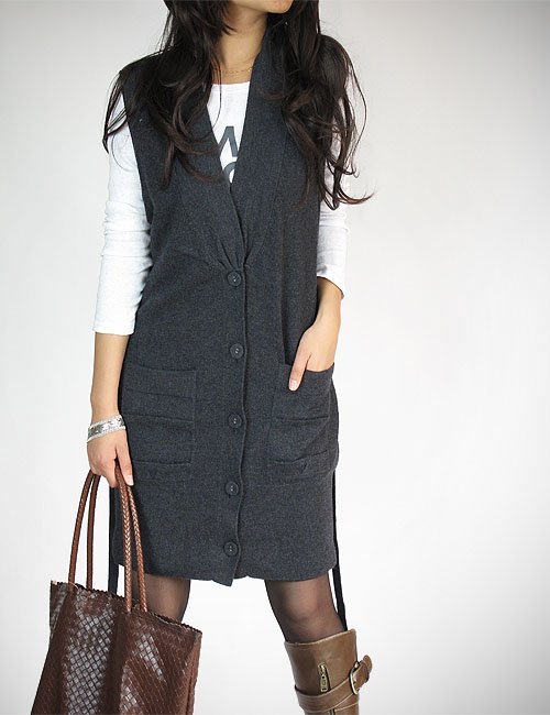 2012 cashmere blended fabric long design woven sleeveless cardigan vest