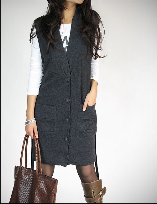 2012 cashmere long design sleeveless cardigan outerwear fashion kolkatan 's dark gray