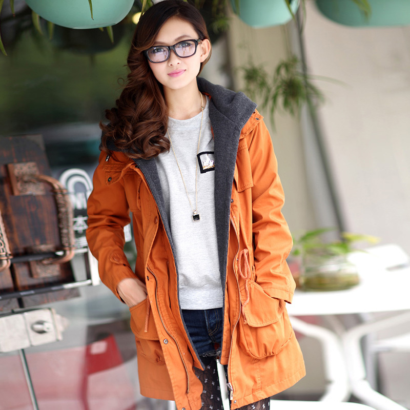 2012 casual clothing women's autumn brief fashion patchwork washed cotton trench outerwear