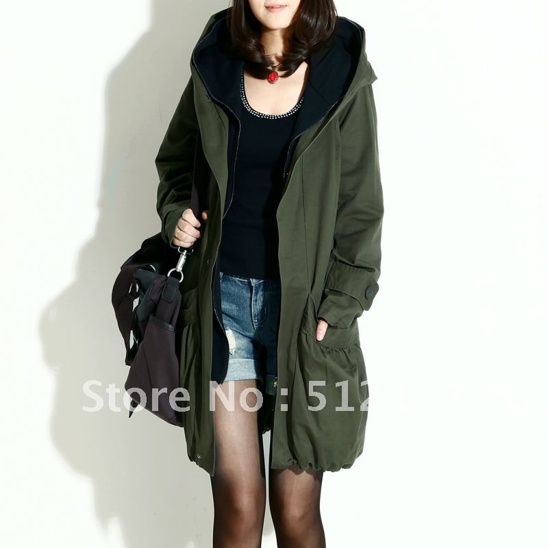 2012 casual female hooded faux two piece set plus size trench outerwear 3011   y-018