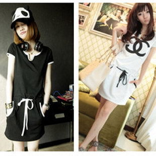 2012 ! casual sports lacing black-and-white colorant match metal V-neck one piece short culottes