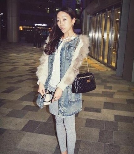 2012 charming fashion thickening denim rabbit fur patchwork medium-long outerwear