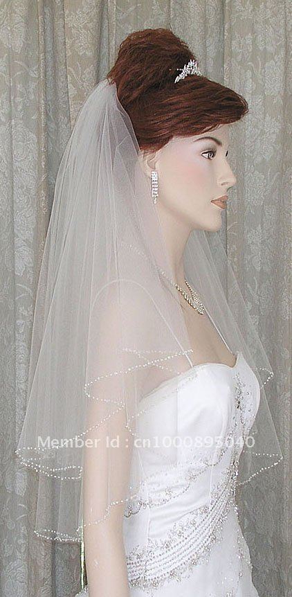 2012 Charming New Without Tags White/Ivory Wedding Veils Two Layer Handmade Beaded Veils  Bridal Veils With Comb