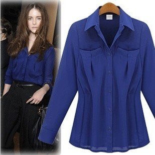 2012 Chiffon Button-up Shirt Big Pockets Gathers Blouse Women's Ladies' Casual Brand Shirts Turn-down Collar Thin Blouses