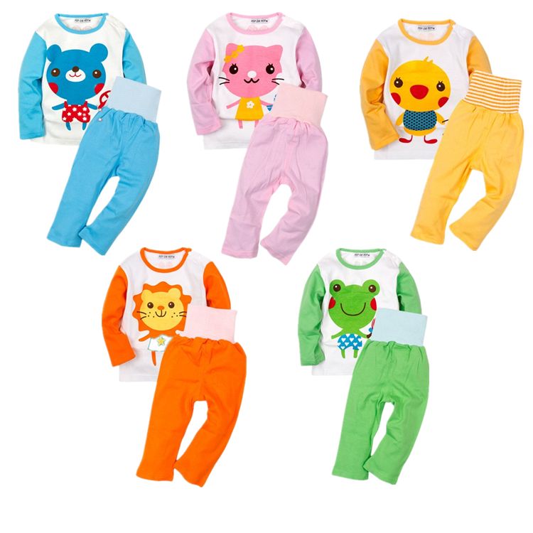 2012 ! child baby 100% cotton cartoon underwear set high waist belly protection thermal windshield