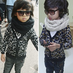 2012 child cardigan male female child 100% cotton long-sleeve autumn leopard print top 12a6342 FREE SHIPPING