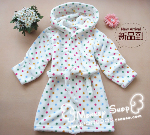 2012 child coral fleece lounge robe bathrobes thickening coral fleece hat thermal