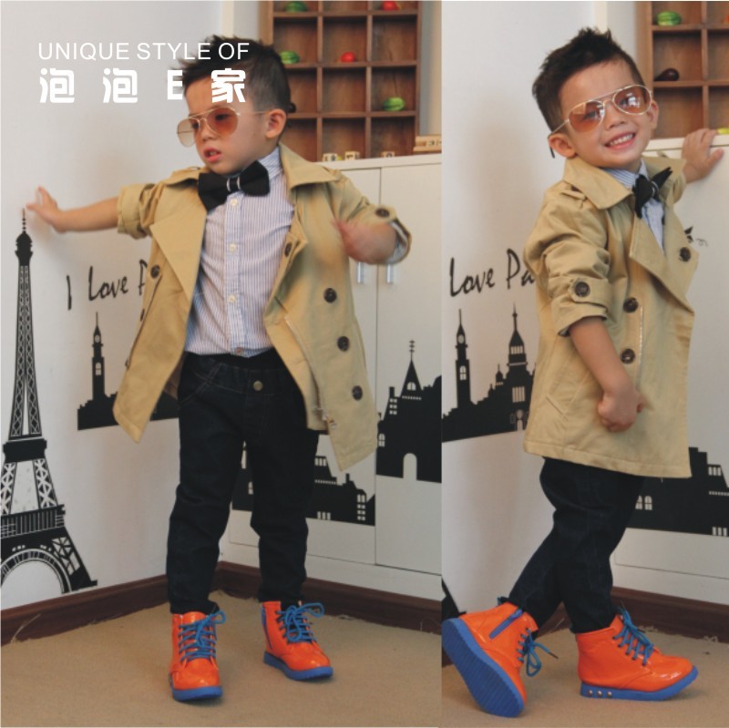 2012 child spring and autumn female boys clothing overcoat baby medium-long outerwear trench
