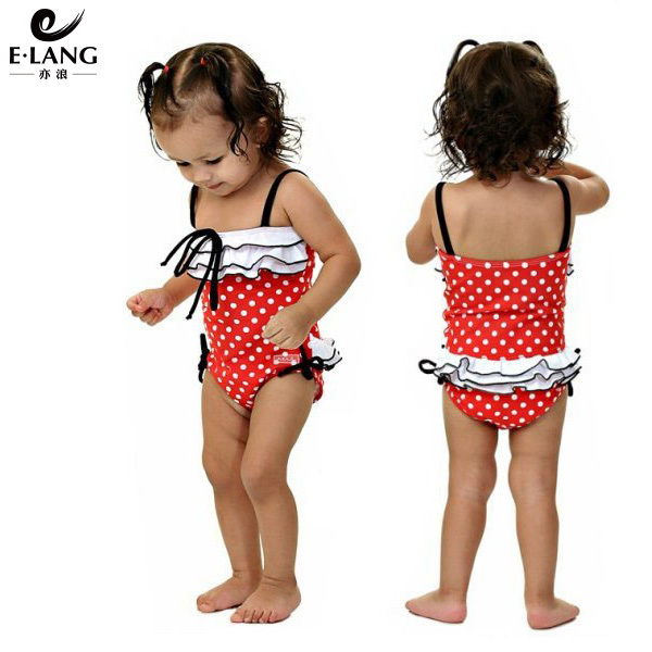 2012 child swimwear little girl child swimwear dots one-piece swimsuit child cap