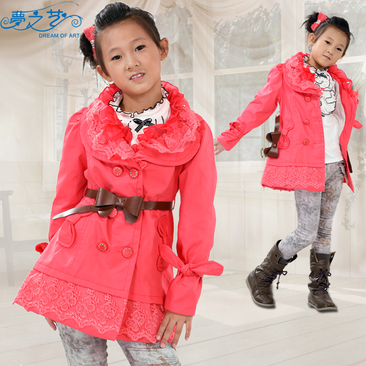2012 child trench children's clothing spring and autumn pure female child trench outerwear