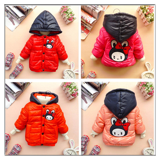 2012 children's autumn and winter clothing female child applique stitch thickening with a hood outerwear wadded jacket