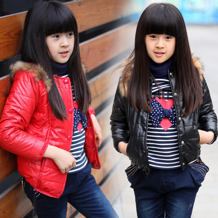 2012 children's autumn and winter clothing female child fashion single breasted wool leather cotton-padded jacket child wadded