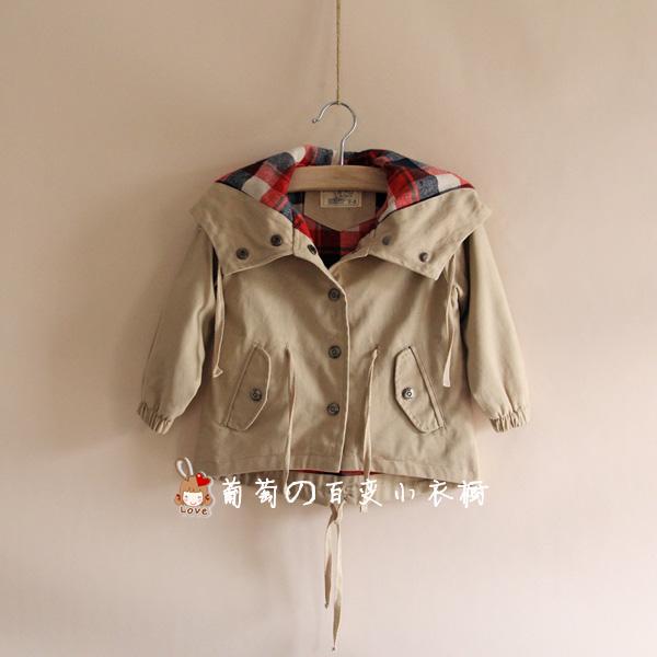2012 children's autumn clothing male short trench design jacket pure cotton-padded coat khaki