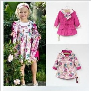 2012 children's autumn clothing Women child with a long trench hood design female child reversible outerwear