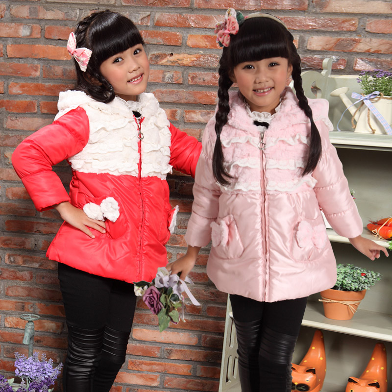 2012 children's clothing autumn female child thickening wadded jacket outerwear