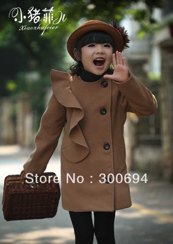 2012 children's clothing british style female child wool coat child slim medium-long autumn and winter thickening trench