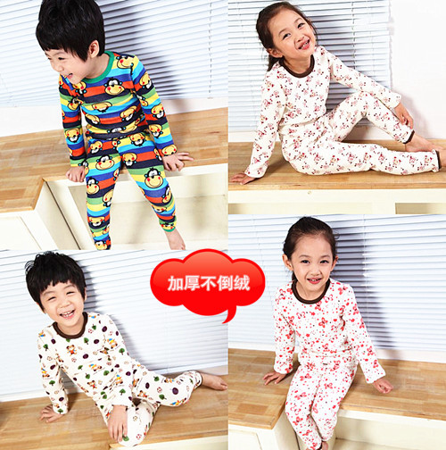 2012 children's clothing child male female child 100% cotton thickening cashmere thermal underwear set