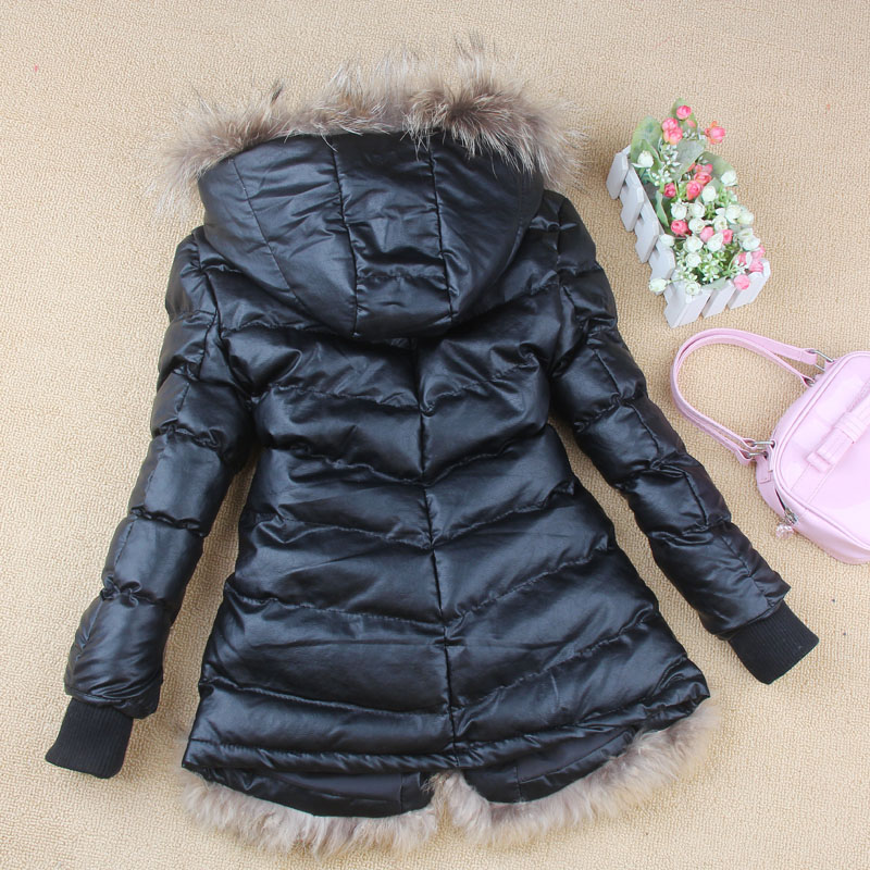 2012 children's clothing female child quality with a hood genuine leather medium-long child down cotton leather cotton-padded