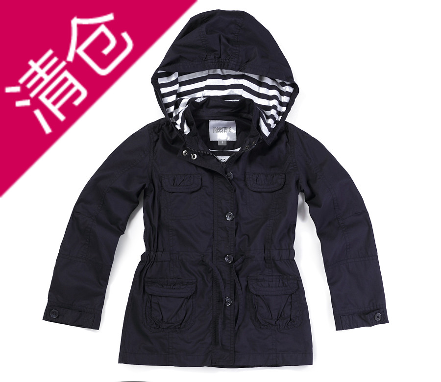 2012 children's clothing female child spring and autumn clothing hooded trench female child pure cotton-padded coat