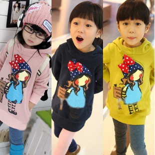 2012 children's clothing female child three-dimensional bow little girl with a hood long design fleece sweatshirt c8-4
