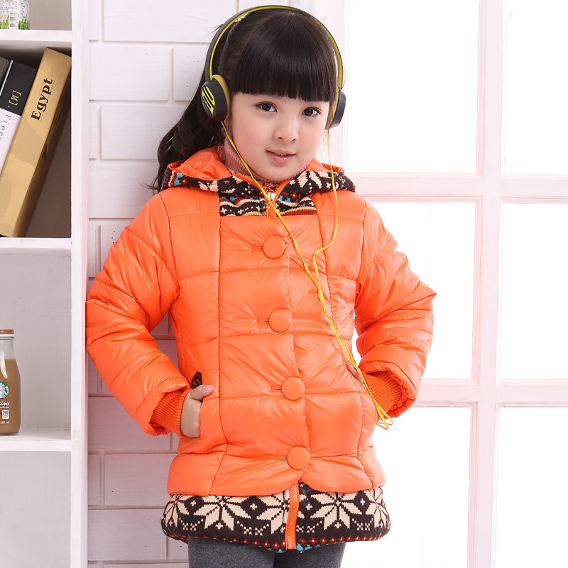 2012 children's clothing female child wadded jacket patchwork hooded cotton-padded jacket