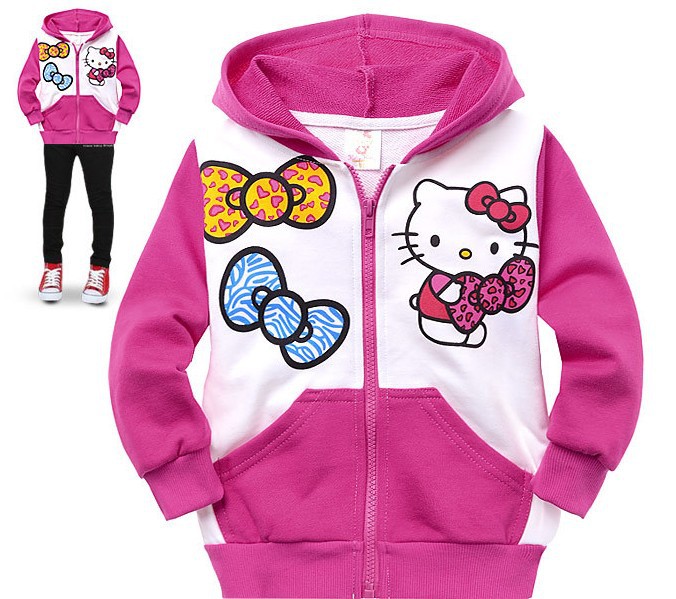 2012 children's clothing girls  pink kitty cat pattern hooded zipper outerwear girls top Free Shipping~China Post Air Mail