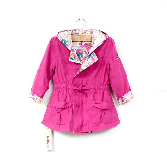 2012 children's clothing kenz child with a hood trench female child reversible outerwear