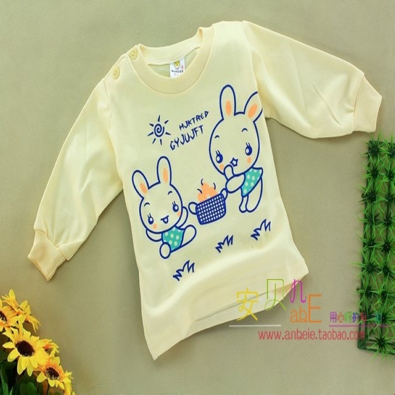 2012 children's clothing long johns 100% cotton baby double faced cotton underwear buckle pullover cartoon male female child
