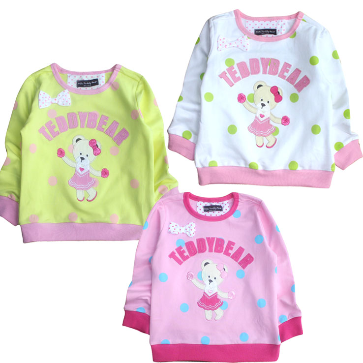 2012 children's clothing princess bear dot 100% cotton female child long-sleeve t shirt thin loop pile sweatshirt outerwear
