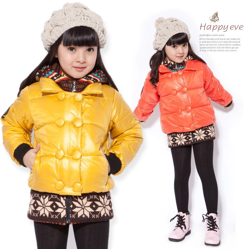2012 children's clothing winter female child wadded jacket outerwear child faux two piece cotton-padded jacket short design