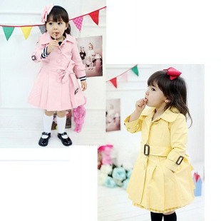 2012 children's spring and autumn clothing girls clothing long-sleeve classic trench two-color