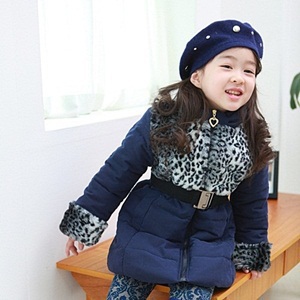 2012 children's winter clothing female child leopard print cotton trench wadded jacket cotton-padded jacket 589 free shipping