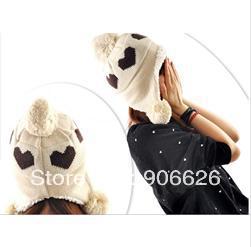2012 Christmas Gift Women Hat Love Heart Pattern Lady Caps Winter Hats For Woman Ear Muff Fashion Lady's Headwear 4 Colors