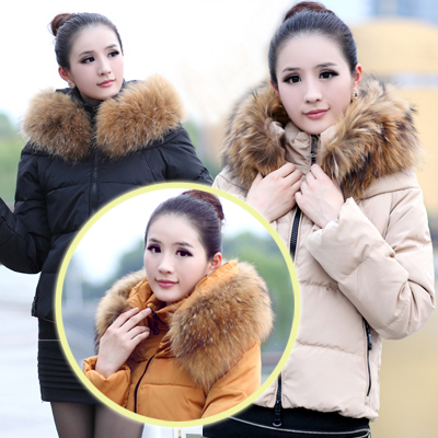 2012 clothes ultralarge raccoon large fur collar women's short design down coat female