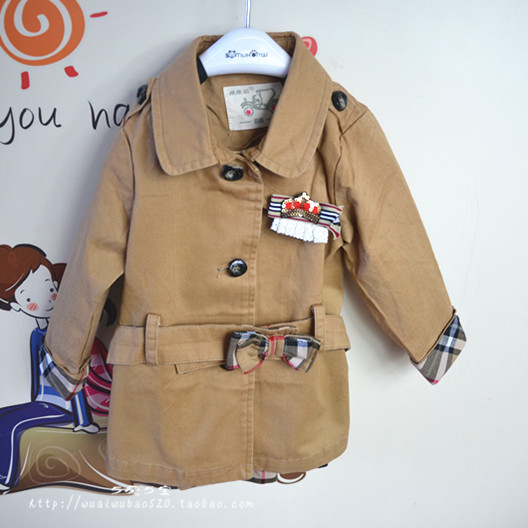 2012 clothing autumn preppy style female child denim patchwork plaid trench outerwear