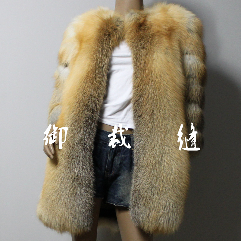 2012 collarless fox fur full leather fur long overcoat jindao natural f99