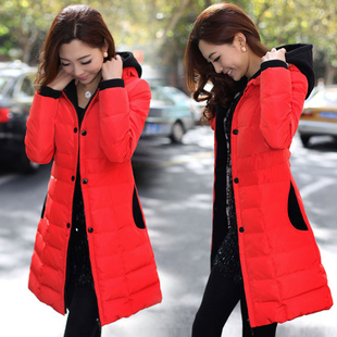 2012 color block decoration with a hood slim plus size long design wadded jacket outerwear cotton-padded jacket 12415 LDX