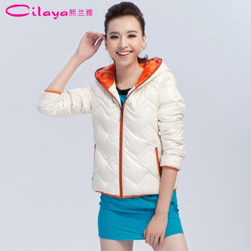 2012 color block with a hood fashion winter female slim short design down coat c8801