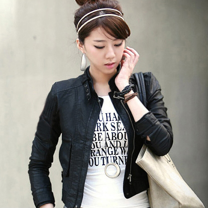 2012 cool stand collar slim short design leather clothing women's leather coat female jacket elegant female