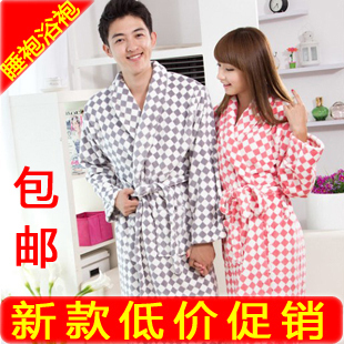 2012 coral fleece lovers robe bathrobes grey pink plaid sleepwear lounge