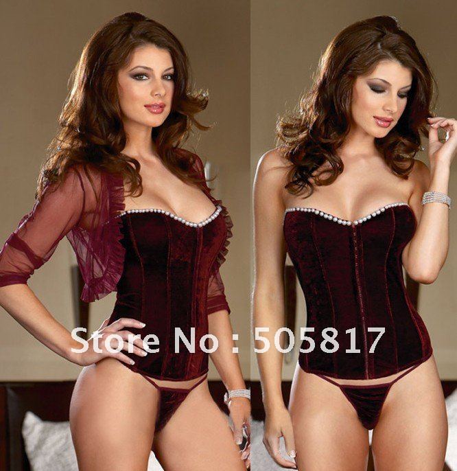 2012 corset  Sexy underbust corset shaper Women lift up bustier lingerie pearl beads dark red slimming Free ship MZ2207