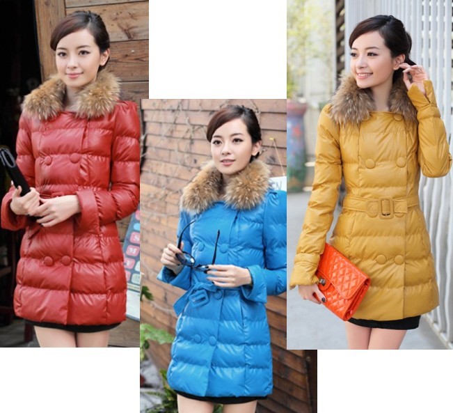 2012 cotton-padded jacket female medium-long double breasted fur collar slim down wadded jacket cotton-padded jacket outerwear