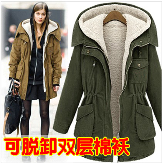 2012 cotton-padded jacket plus size medium-long trench overcoat outerwear berber fleece wadded jacket women outerwear