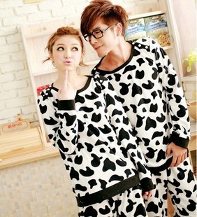 2012 cow leopard print 100% cotton thick long-sleeve lovers sleep set lounge