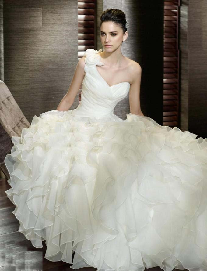 2012 CUSTOM SEXY HandmadeFlower wedding Dresses Asymmetrical One-Shoulder wedding dress bride gown