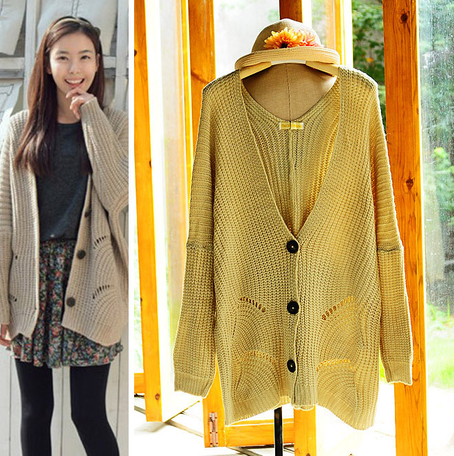 2012 cutout loose batwing sleeve deep v neck all-match sweater cardigan ,Free shipping
