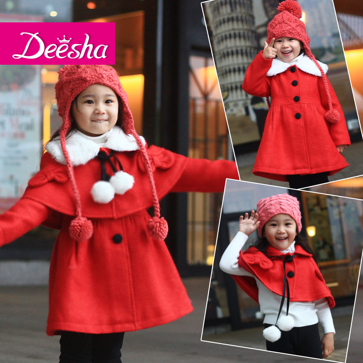 2012 DEESHA girls clothing child medium-long trench child wool coat ds4286